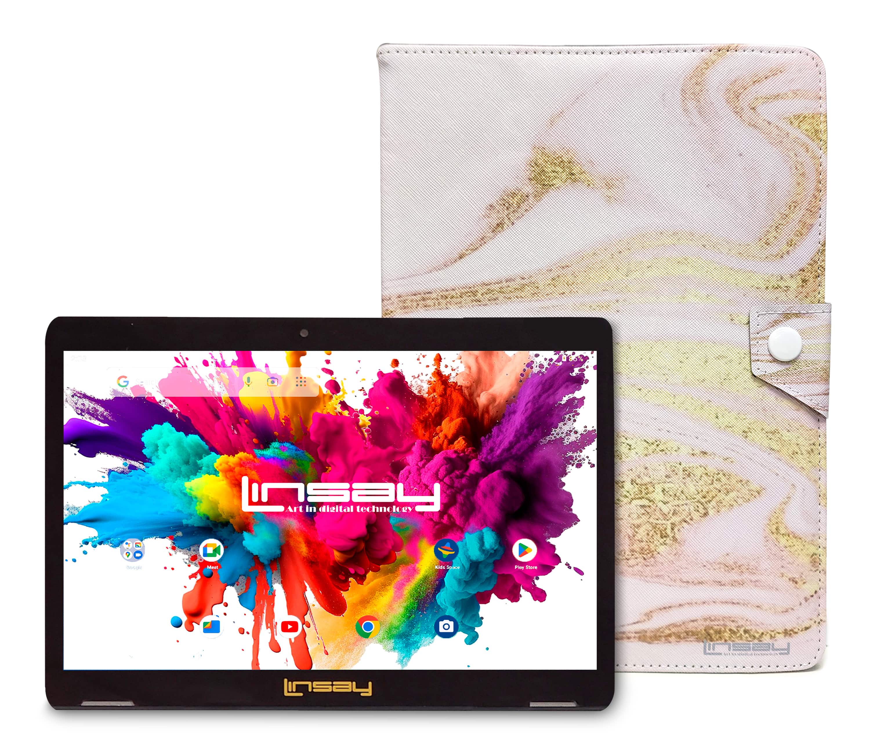 LINSAY tablet unboxing on a kitchen countertop