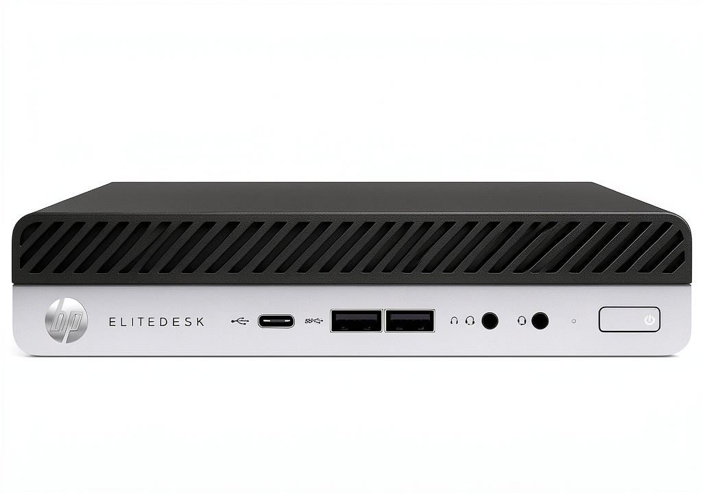 Installing HP EliteDesk 800 G4 Mini PC Intel i5 32GB RAM 512GB SSD on a wooden desk
