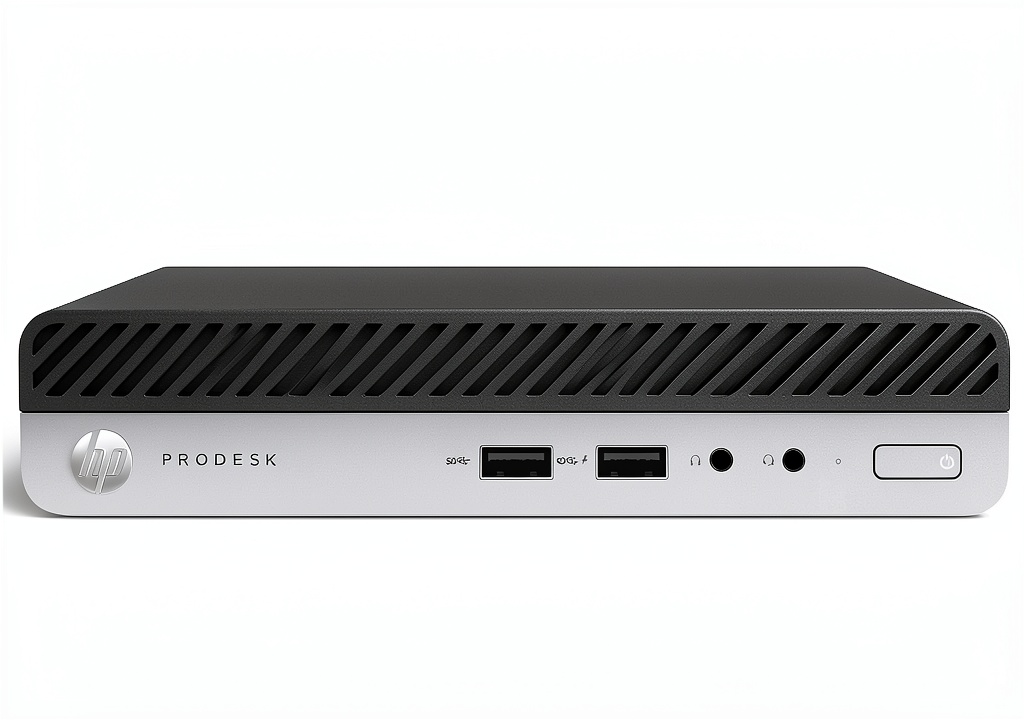 HP EliteDesk 800 G3 Mini PC on a modern office desk
