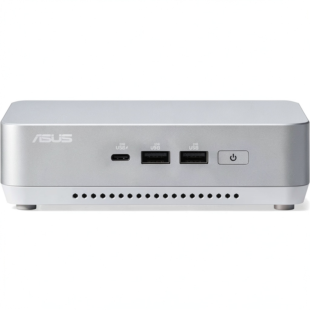 ASUS NUC 14 Pro+ Mini PC on a desk with peripherals