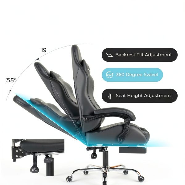 GTPlayer Gaming Chair Faux Leather Adjustable with Footrest-2