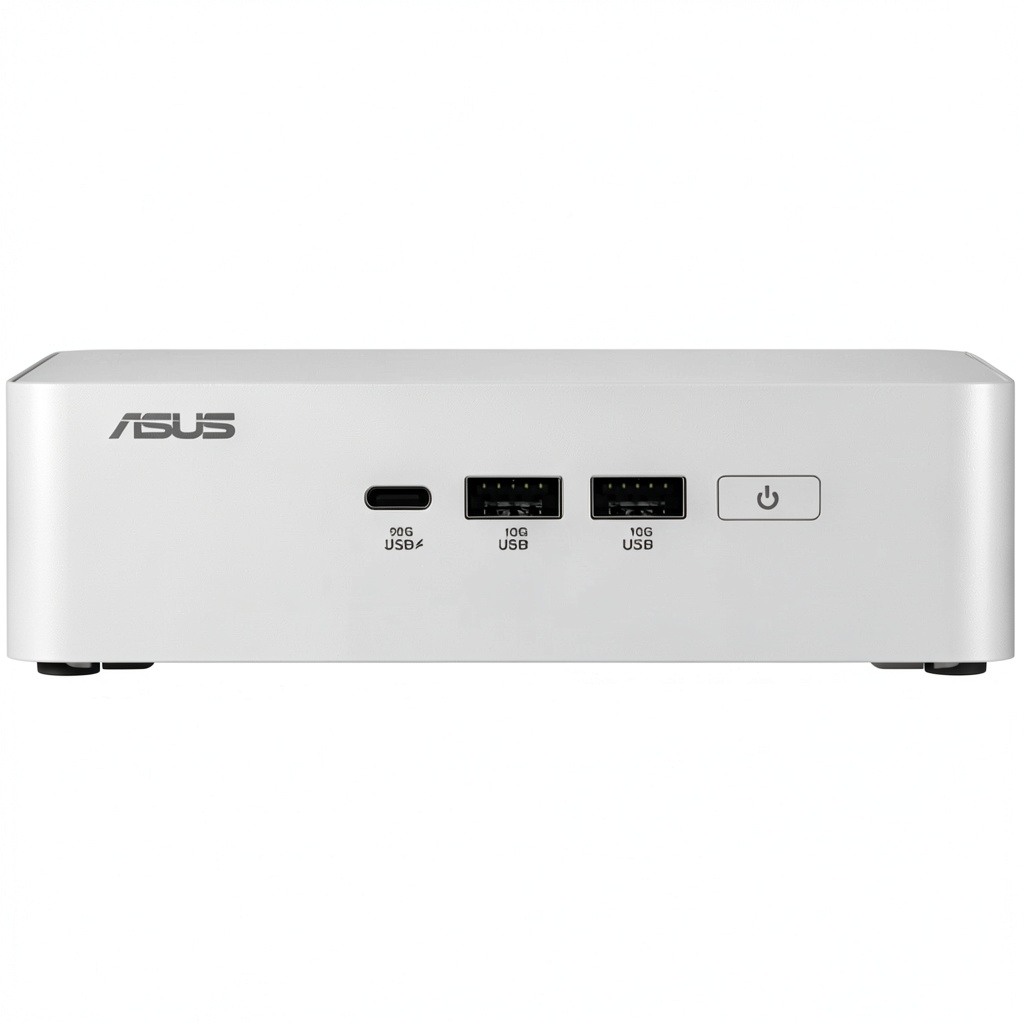 Installing ASUS NUC 15 Pro+ Desktop Computer Silver Performance on a wooden desk