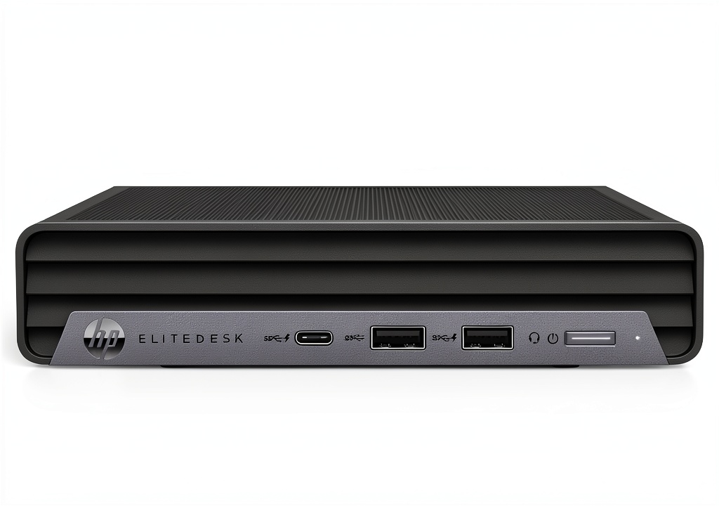Installing HP EliteDesk 800G6 Mini Desktop i5 16GB SSD Win11 Pro on a wooden desk