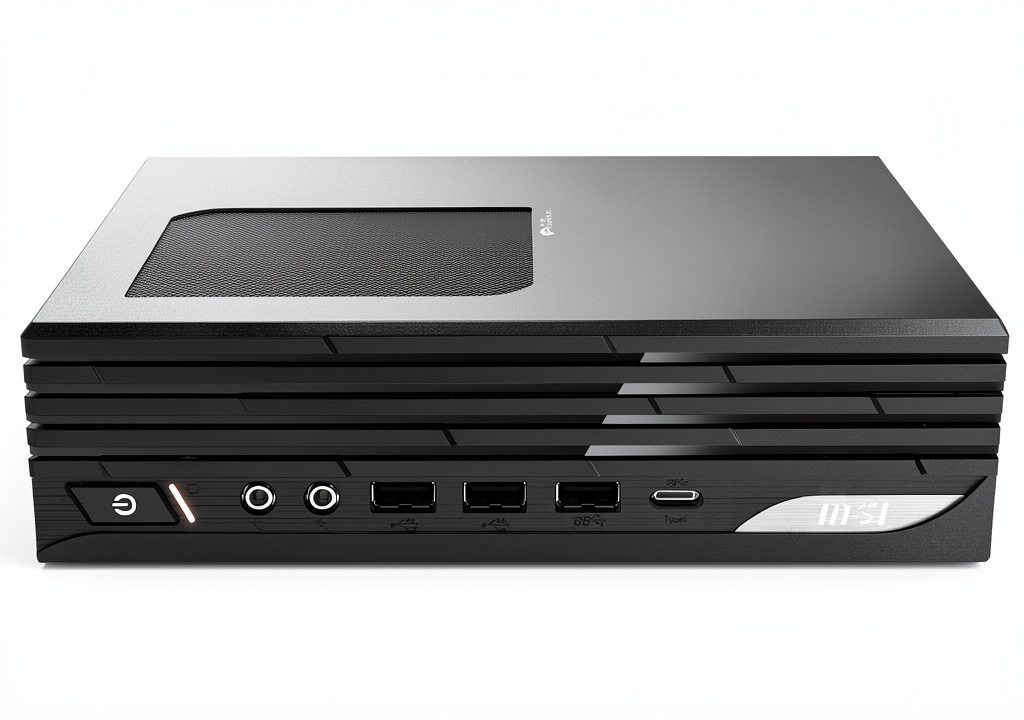 MSI Mini PC PRO DP21 on a desk with connected peripherals