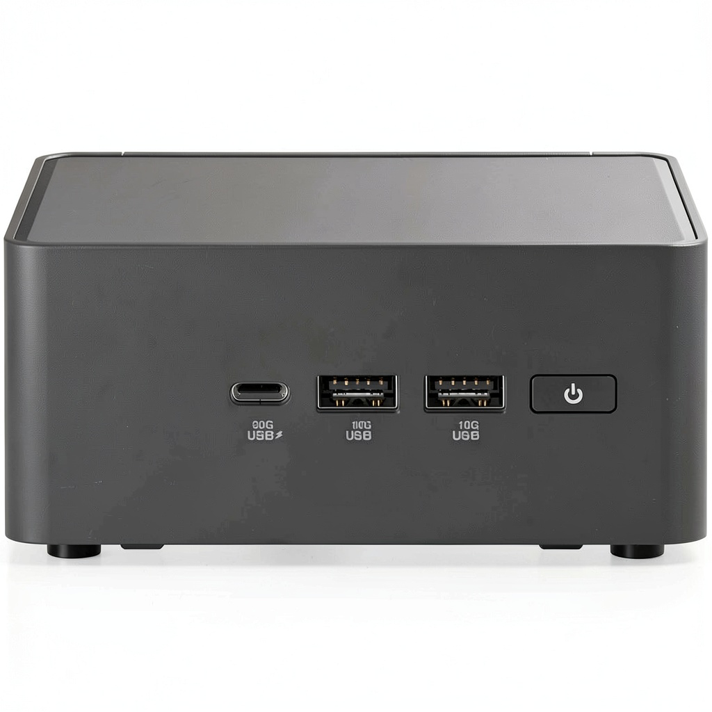 ASUS NUC 15 Pro Mini PC on a desk with connected peripherals
