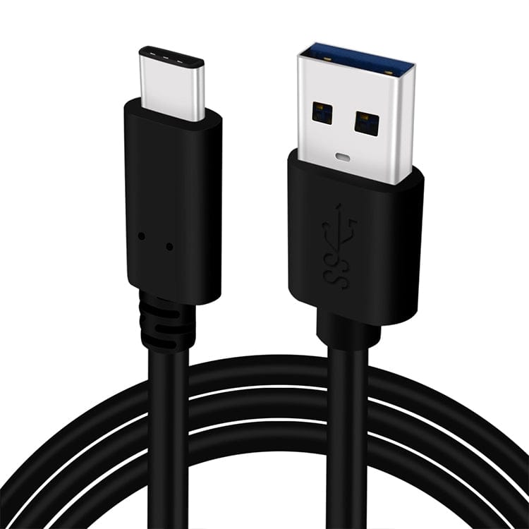 OMNIHIL USB A to C cable charging Anker Soundcore Life P2 on wooden desk beside laptop