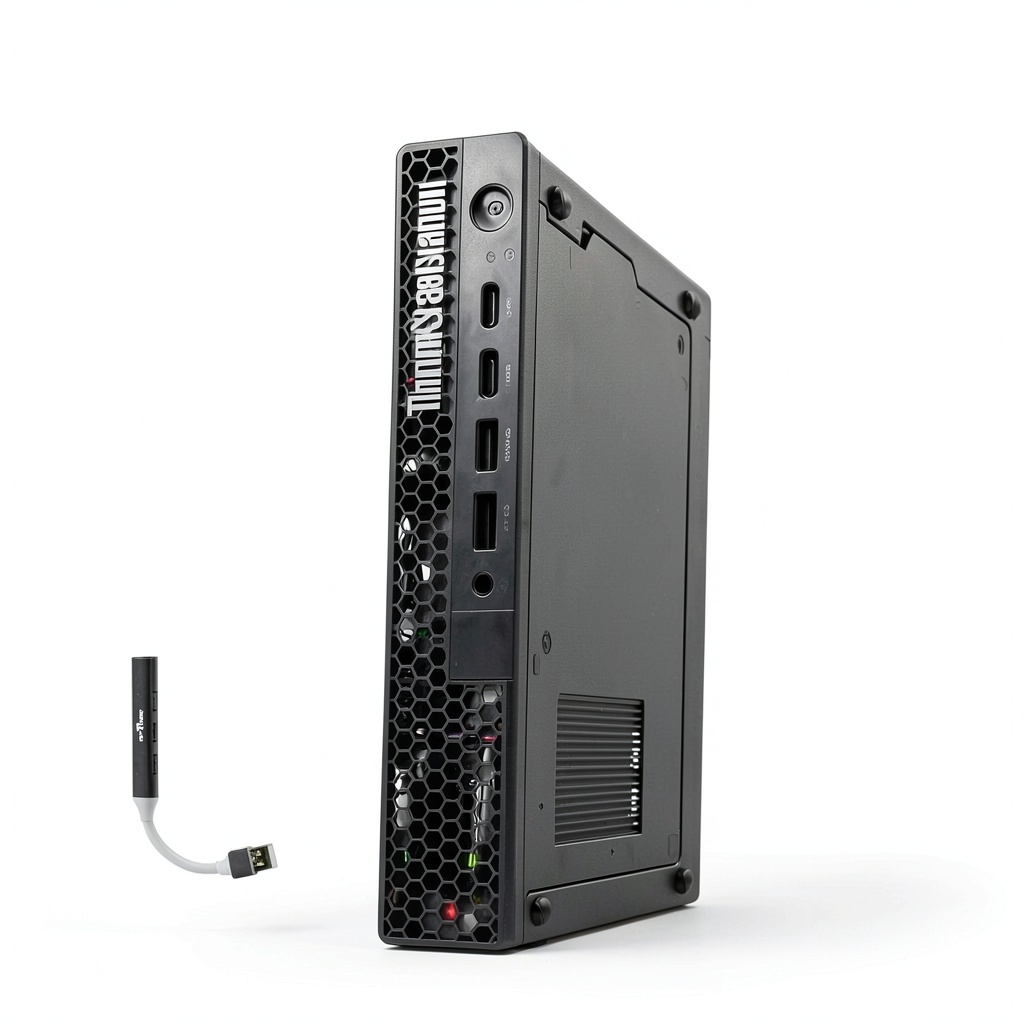 'Lenovo ThinkStation P3 Tiny Workstation on a modern office desk'