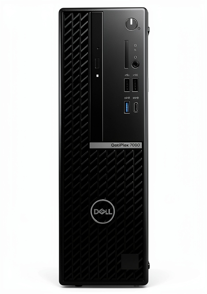 Dell Optiplex 7090 SFF desktop on an office desk with keyboard and mouse