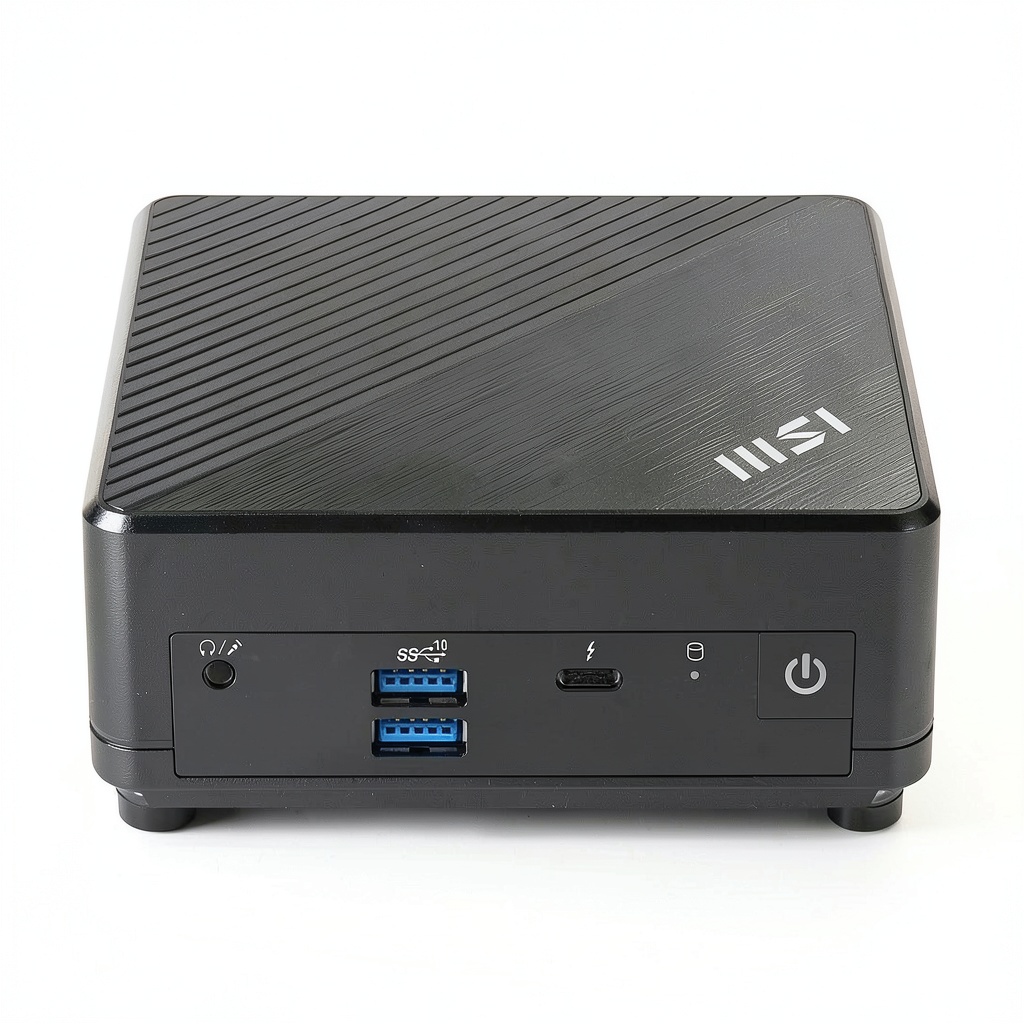 MSI Cubi 5 Mini Desktop on a desk with peripherals