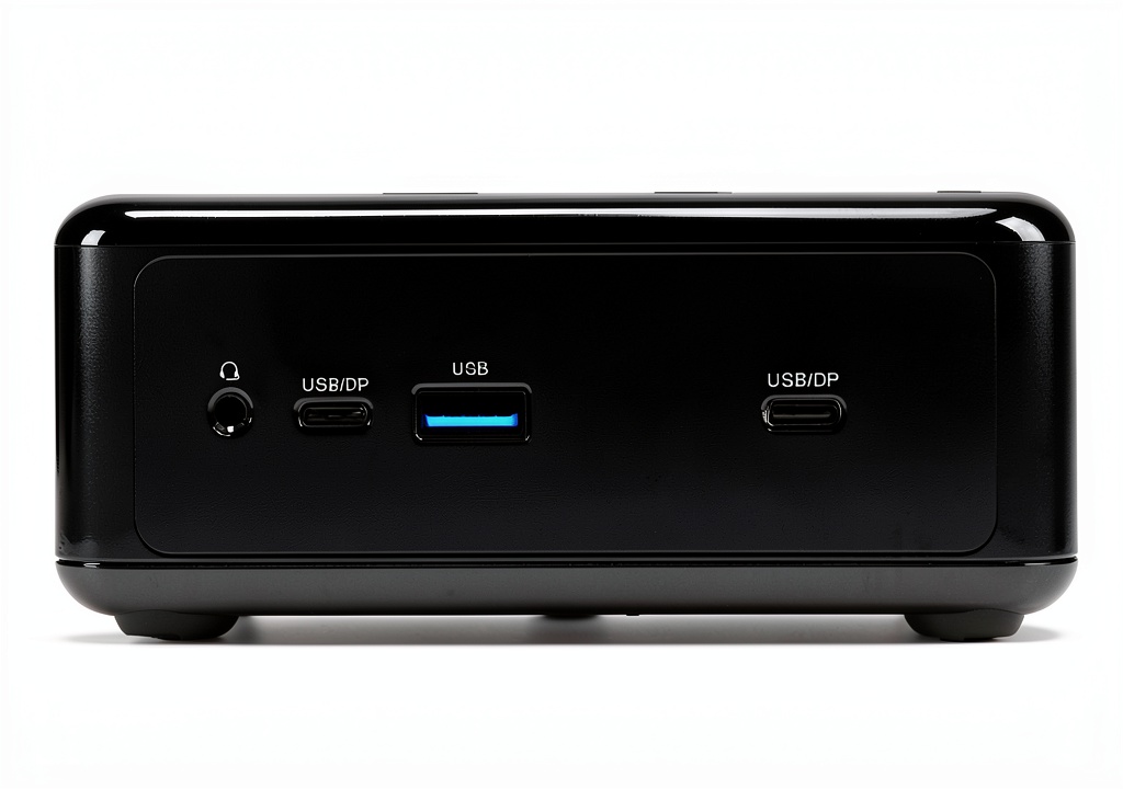 ASRock NUC BOX Mini PC showing ports and compact design