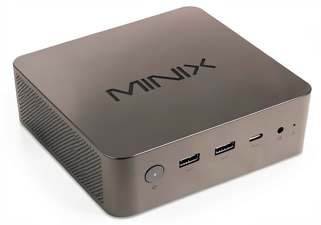 MINIX NGC NR774 Mini PC on a desk with connected displays