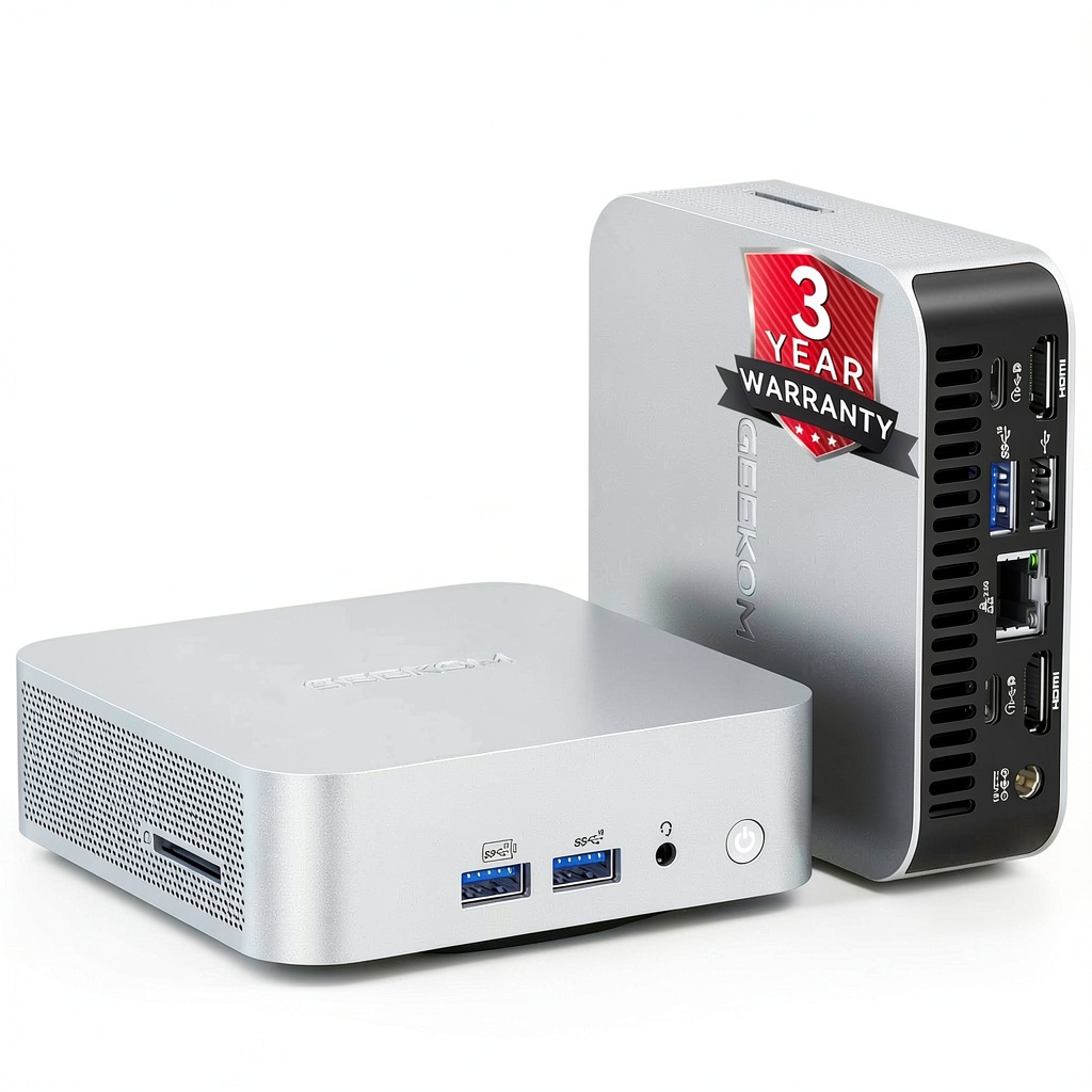 GEEKOM A5 Pro Mini PC showing metal frame and ports