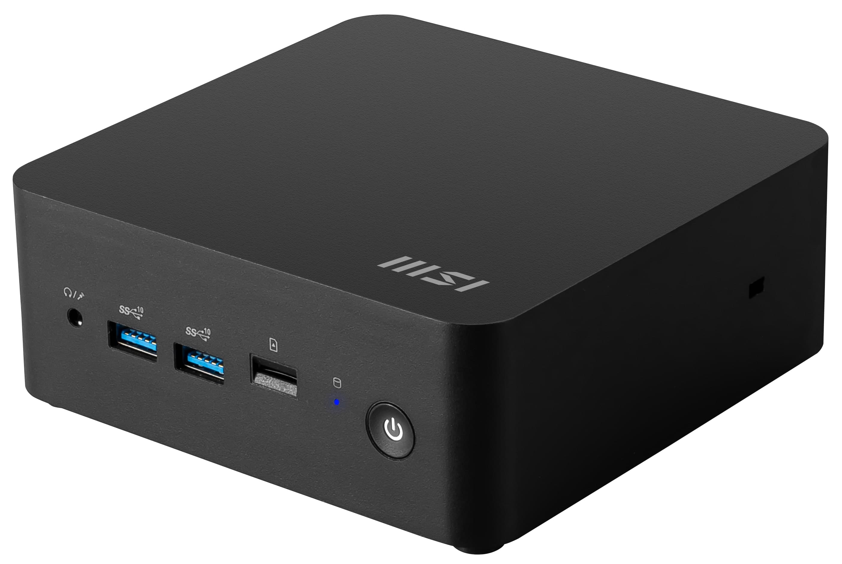 MSI Cubi NUC Mini Desktop on a desk with peripherals