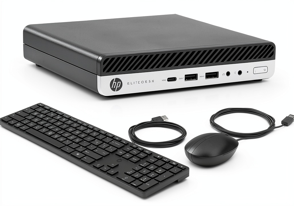 Installing HP EliteDesk 800 G5 Mini PC Intel Core i5 16GB RAM 512GB SSD on a wooden desk