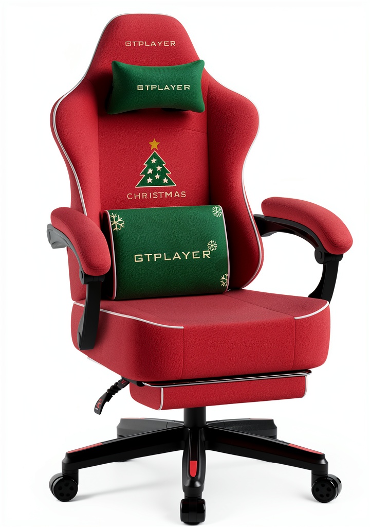 GTPlayer gaming chair in Christmas Red with ergonomic backrest and footrest
