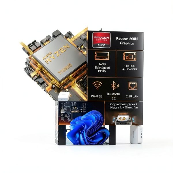 GEEKOM A7 Mini PC AMD Ryzen 5 7535HS 16GB DDR5 1TB SSD-2