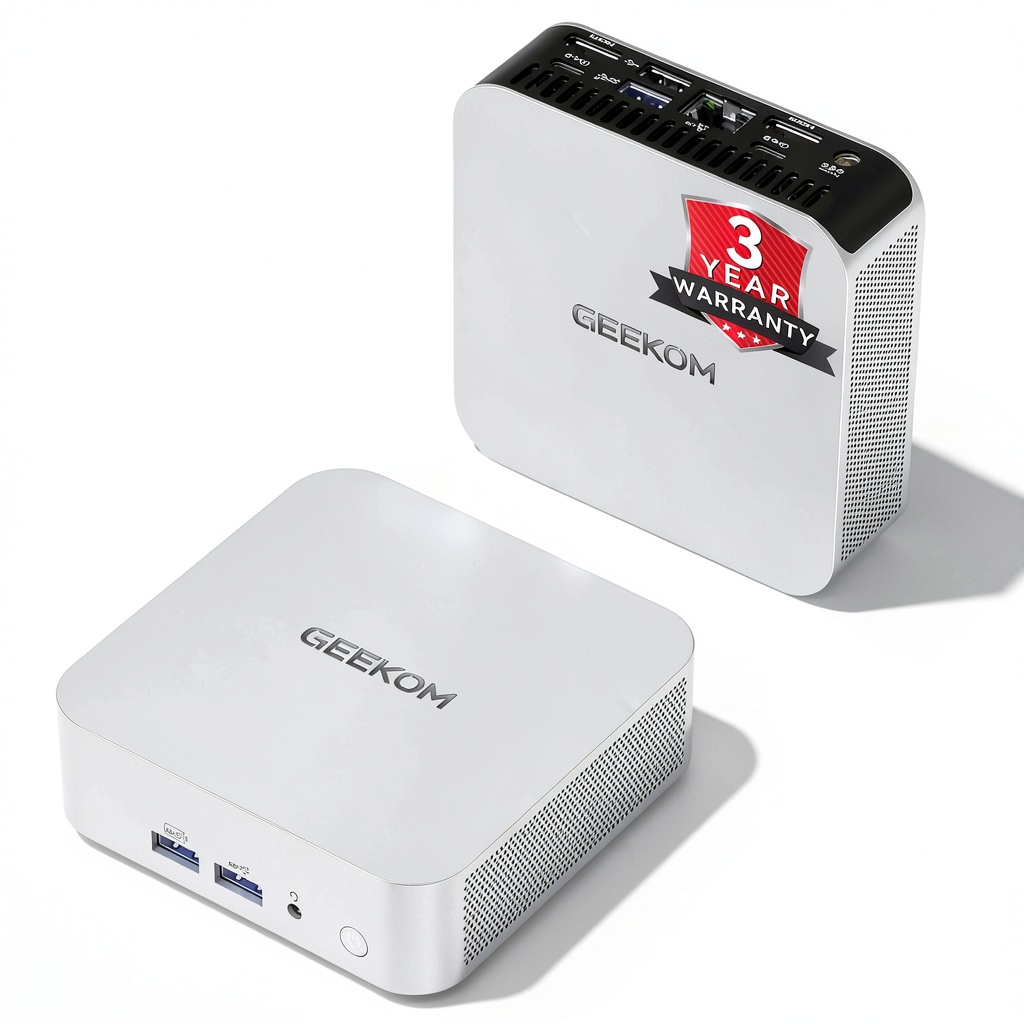 Installing GEEKOM A5 Pro mini PC AMD Ryzen 5 7430U 16GB RAM 512GB SSD on a wooden desk
